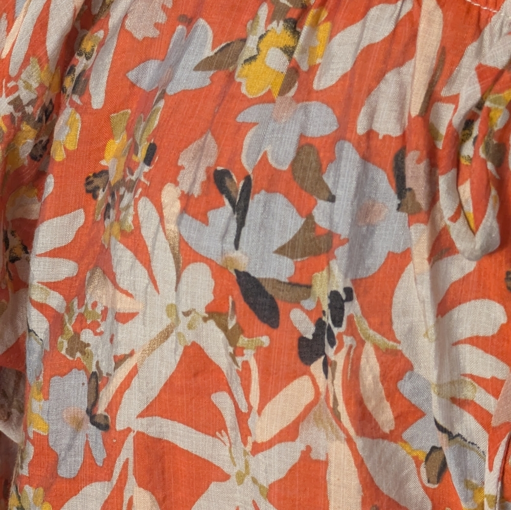 Entro Women's Floral Ruffle Balloon Sleeve Blouse Size L Color Rust Bohemian EUC - Picture 9 of 17
